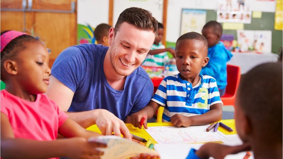 teacher with children