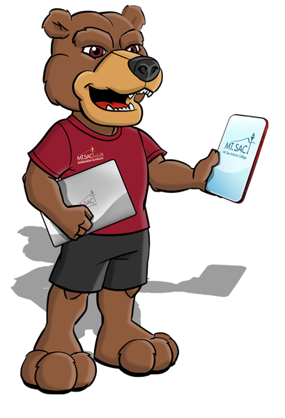 Mascot Rizzly IT Bearholding laptop and smartphone